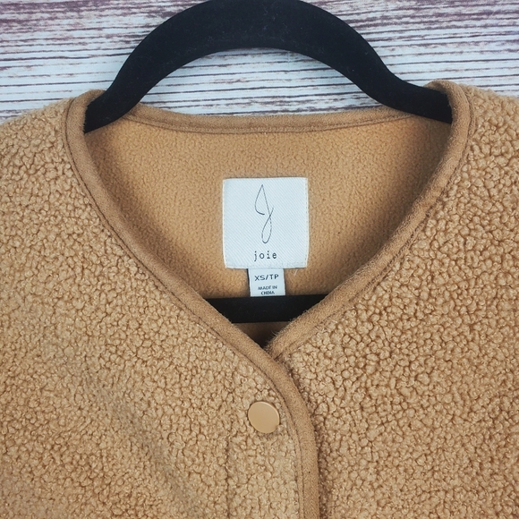 Joie Womens XS Tan Sherpa Snap Botton Fleece Lined Teddy Jacket - Picture 6 of 10